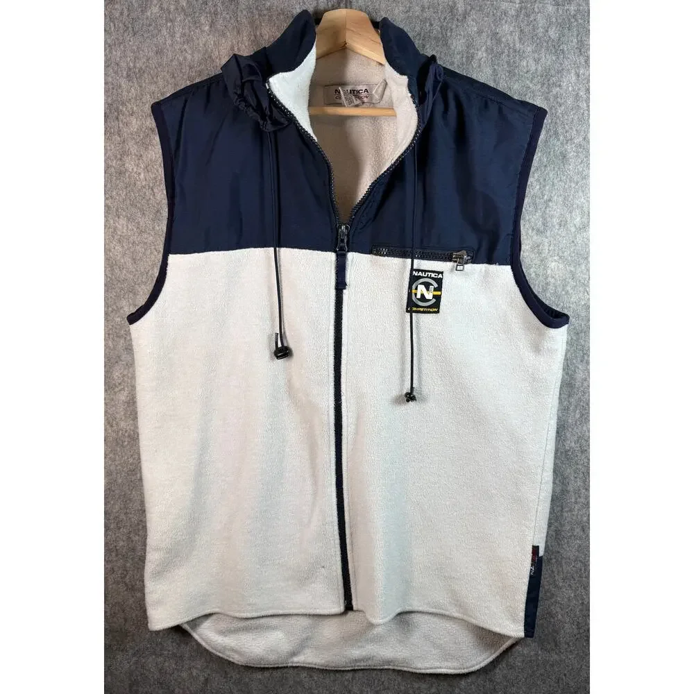 Vintage Nautica Competition NauTech Vest Large Packable Hood Fleece Made In USA